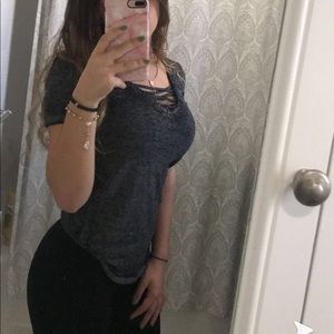 Criss Cross Grey T shirt